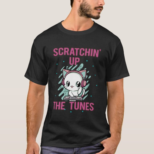 Cat Lover Dj Turntable Headfons Audiolog Disk T Shirt (Framsida)