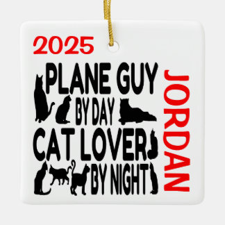 Cat Lover Flygplan Guy ANPASSNINGSBAR Ceramic Orna Julgransprydnad Keramik