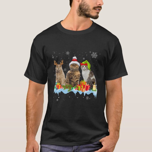 Cat Lover Funny Selkirk Rex Tree Christmas Light T Shirt (Framsida)