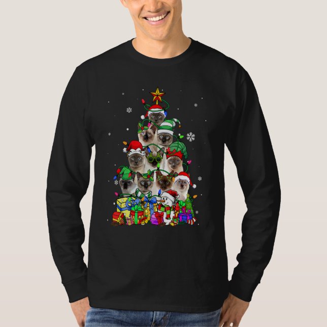 Cat Lover Funny Siamese Träd Julljus T Shirt (Framsida)