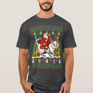 Cat Lover Funny Ugly Santa Riding Cat jul T Shirt