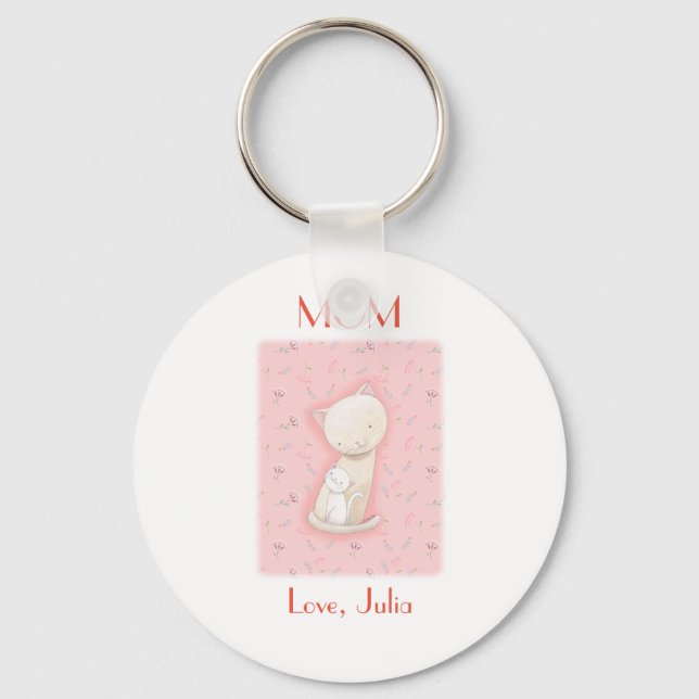 Cat Lover Gift Mamma cat och baby Custom Name Nyckelring (Framsida)