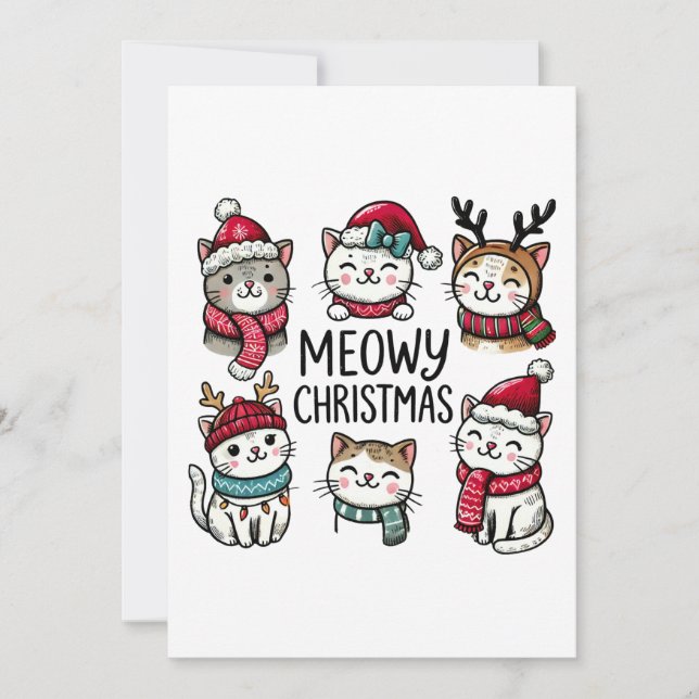 Cat Lover Gift Meowy jul Inbjudningar (Framsida)