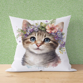 Cat Lover Gift - Vattenfärgat kaffe med blommor Kudde