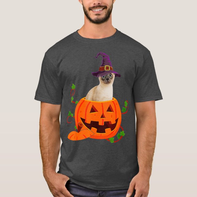 Cat Lover Gifts Funny Siamese Pumpkin Halloween T Shirt (Framsida)