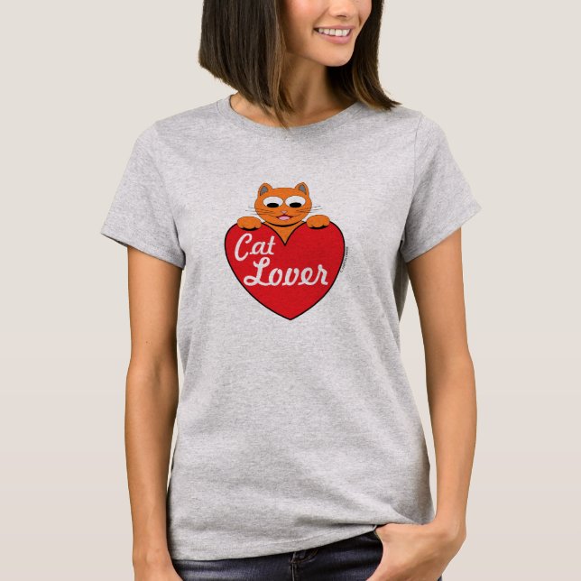 Cat Lover Ginger Kattunge med Red Heart T Shirt (Framsida)
