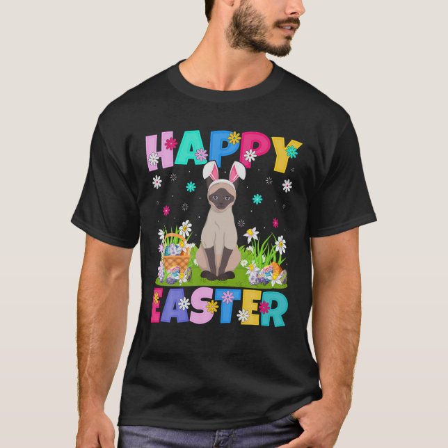 Cat Lover Glad påsk Bunny Siamese Cat Påsk Su T Shirt (Framsida)