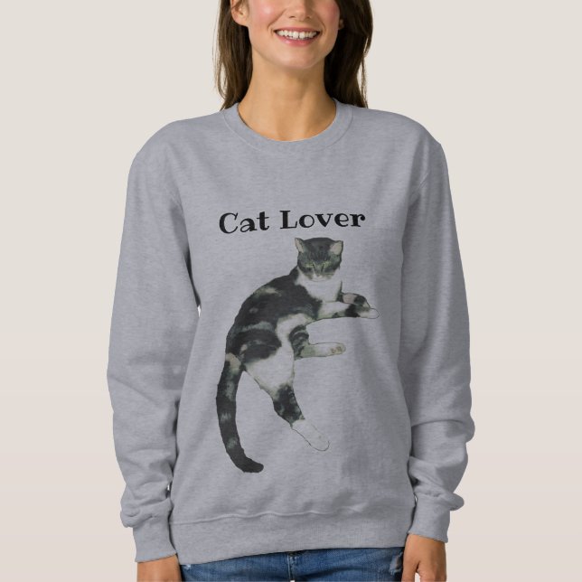 Cat Lover Grått White Cat Art Text  T Shirt (Framsida)