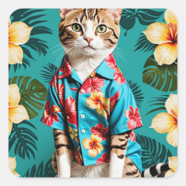 cat lover Hawaiian Sticker Fyrkantigt Klistermärke