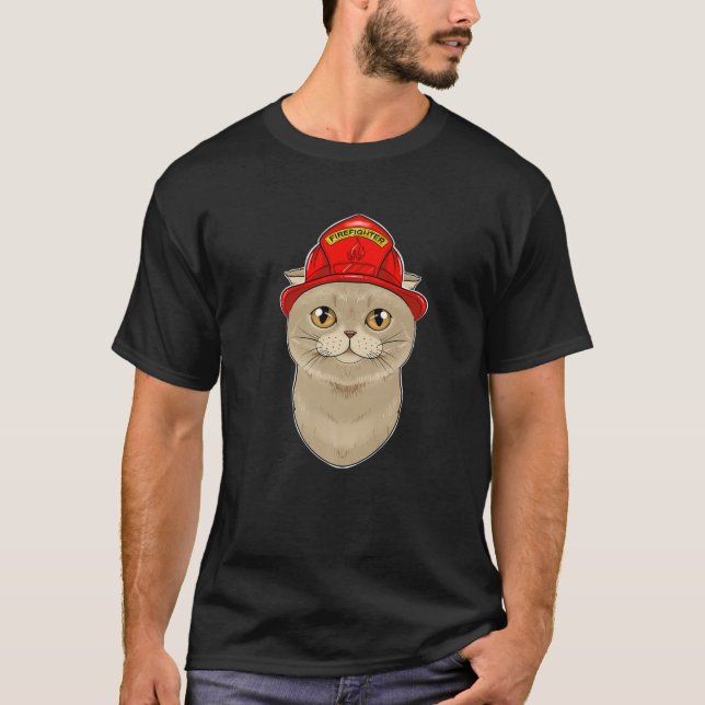 Cat Lover I Fireman Cat I Firefighter Scottish Fol T Shirt (Framsida)