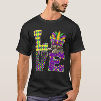 Cat Lover I Kärlek Mardi Gras Costume Mask T Shirt