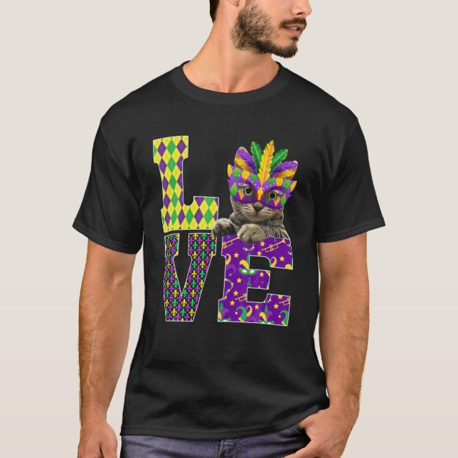 Cat Lover I Kärlek Mardi Gras Costume Mask T Shirt (Framsida)