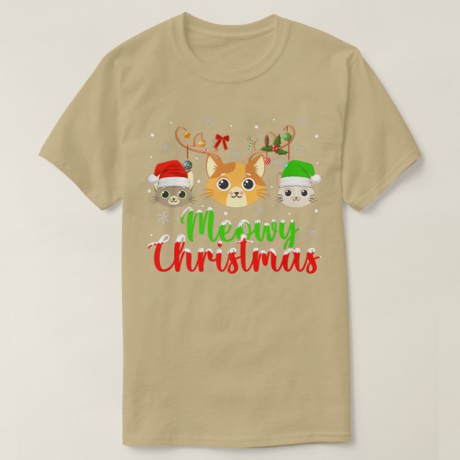 Cat Lover Julafton Ljus Reindeer Santa Meowy Cat C T Shirt (Design framsida)