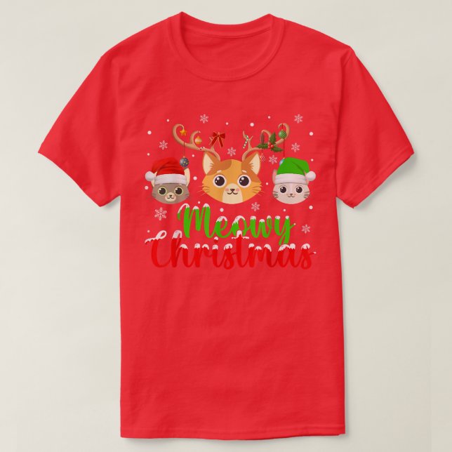 Cat Lover Julafton Ljus Reindeer Santa Meowy Cat C T Shirt (Design framsida)
