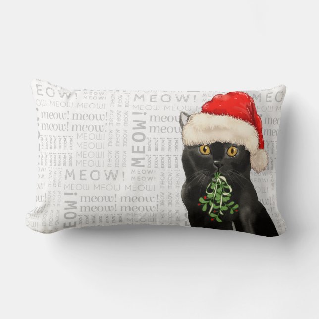 Cat Lover-julens svarta Bombay Santa Kattunge Lumbarkudde (Framsida)