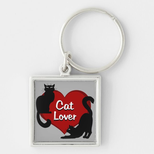 Cat Lover Keychain Cat Lover ger Pet-Nyckelringar Fyrkantig Silverfärgad Nyckelring (Framsidan)