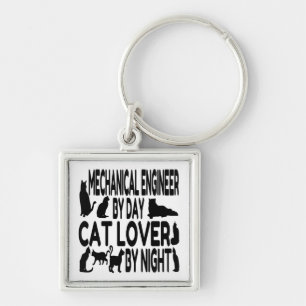 Cat Lover Mechanical Ingenjör Fyrkantig Silverfärgad Nyckelring
