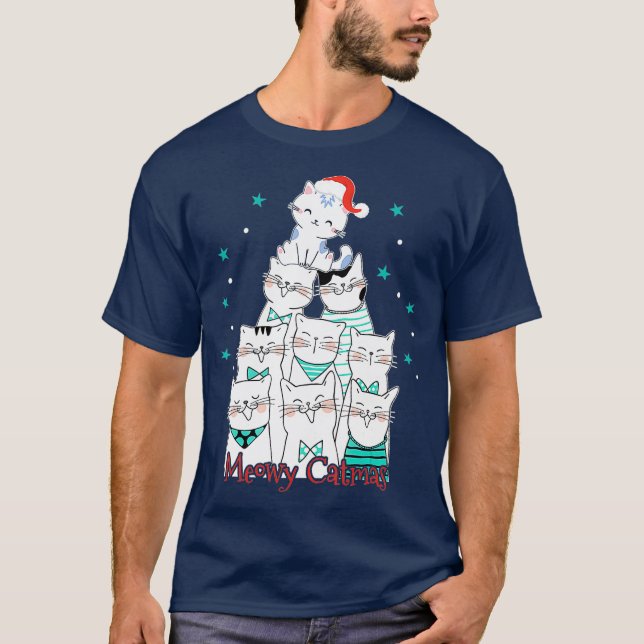 Cat Lover Meowy Catmas Cat Tree Funny Merry T Shirt (Framsida)