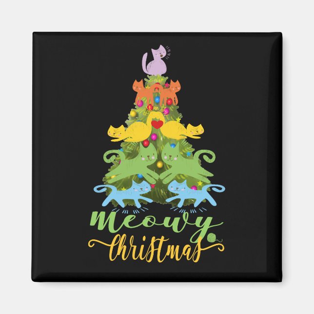 Cat Lover Merry Meowy Julgran Cat Helgdag Magnet (Framsidan)