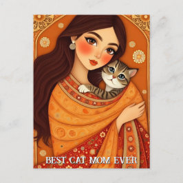 Cat lover Mom Photo  orange Vykort