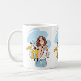 Cat Lover Mug – Stylish Woman with Cat in Backpack Kaffemugg