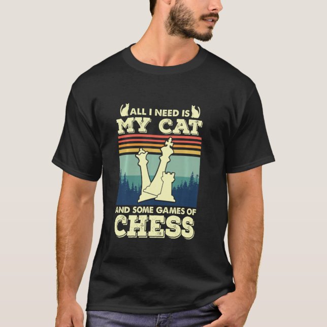 Cat Lover och Chess Player T Shirt (Framsida)