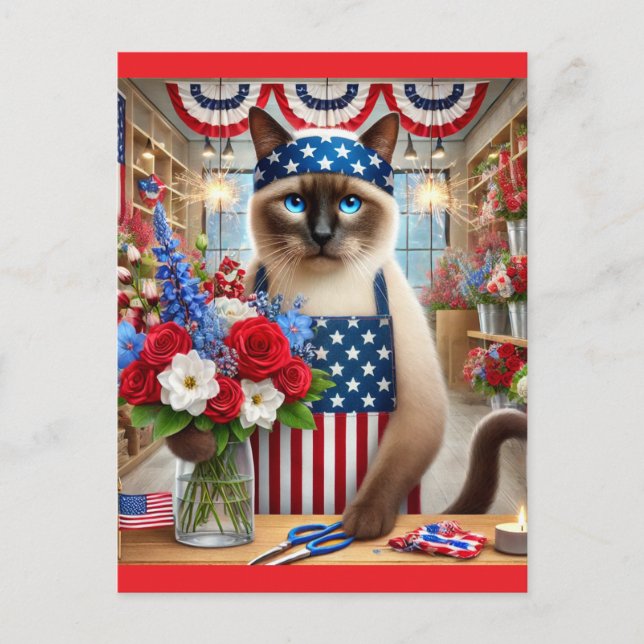 CAT Lover Party 4 juli Independence day Vykort (Framsida)