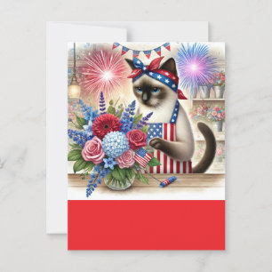 CAT Lover Party 4 juli Independence day Vykort