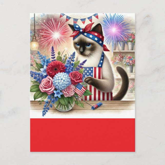 CAT Lover Party 4 juli Independence day Vykort (Framsida)