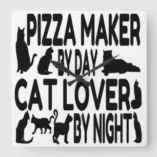 Cat Lover Pizza Maker Fyrkantig Klocka