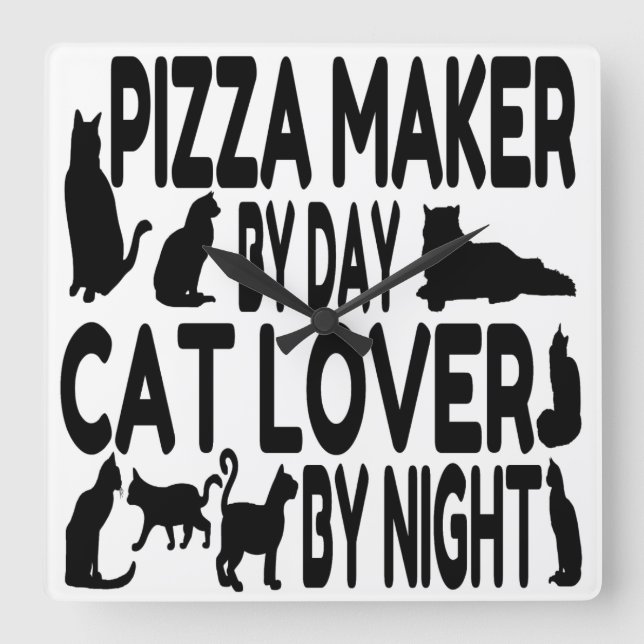 Cat Lover Pizza Maker Fyrkantig Klocka (Framsida)
