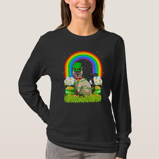 Cat Lover Rainbow Leprechaun Siamese Cat St Patric T Shirt (Framsida)