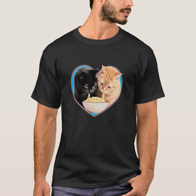 Cat Lover Ramen Noodle Heart Black & Orange Kitten T Shirt (Framsida)