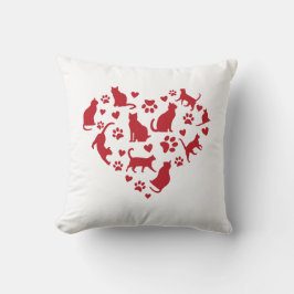 Cat Lover Red Heart of Cats Kudde