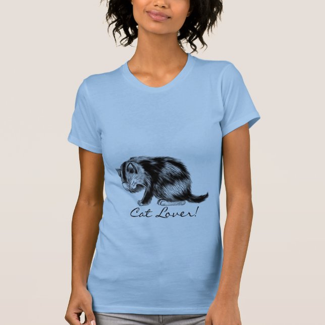 Cat Lover Roligt Grått Tabby Kitten Artwork T-shirt (Framsida)