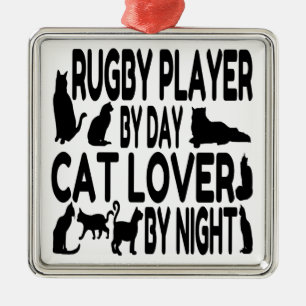 Cat Lover Rugby Player Julgransprydnad Metall