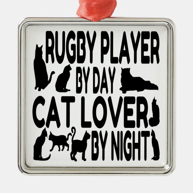 Cat Lover Rugby Player Julgransprydnad Metall (Framsidan)