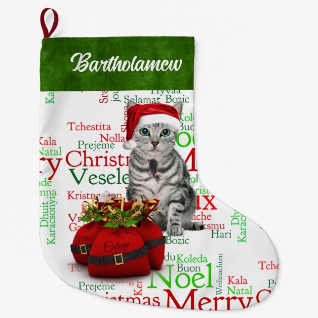 Cat Lover Santa Kattunge med mus Stor Julstrumpa (Framsidan)