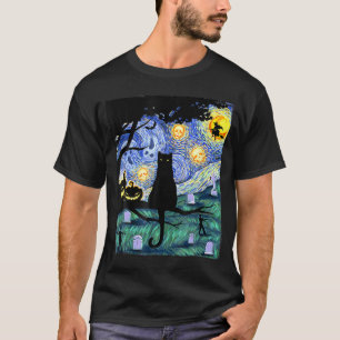 Cat Lover Scary Night Cat Ee Van Gogh Cat Hallowee T Shirt