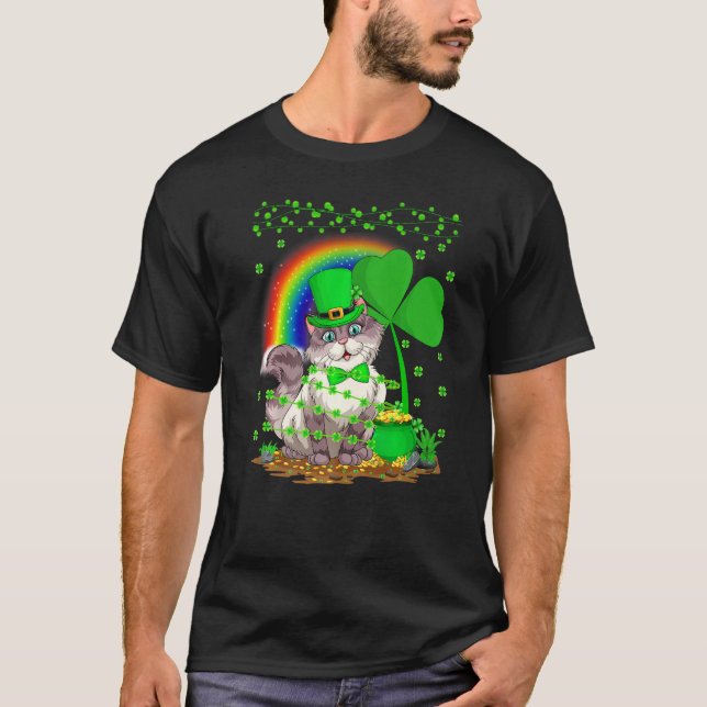 Cat Lover Shamrock Löv Rainbow Cat St Patrick S D T Shirt (Framsida)