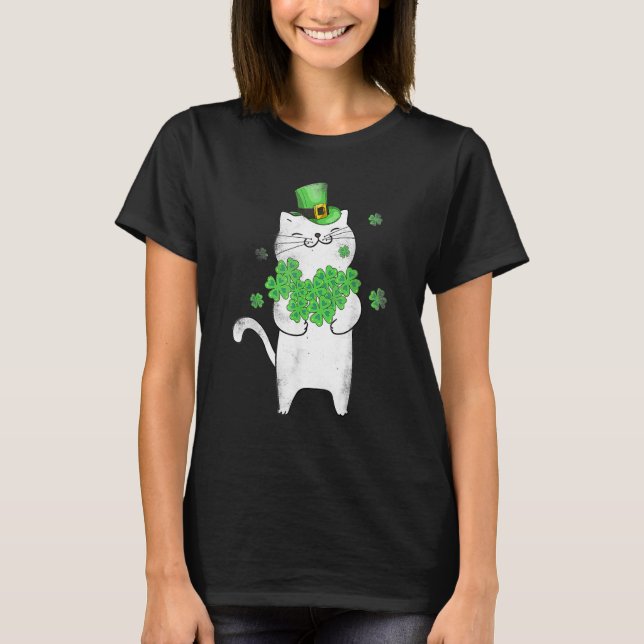 Cat Lover Shamrock St Patrick S Day Cat Leprechaun T Shirt (Framsida)
