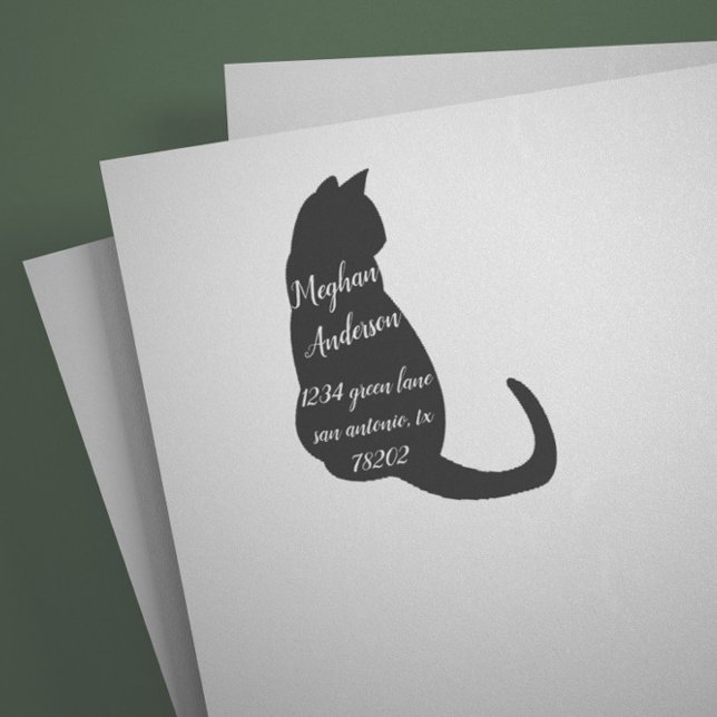 Cat Lover Simple Black Cat Returadress Frimärke Självfärgande Stämpel (Skapare uppladdad)