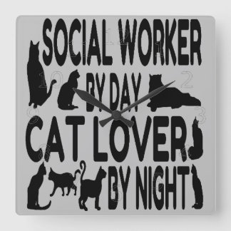 Cat Lover Social Worker Fyrkantig Klocka