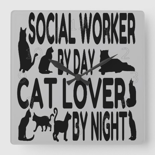 Cat Lover Social Worker Fyrkantig Klocka (Framsida)