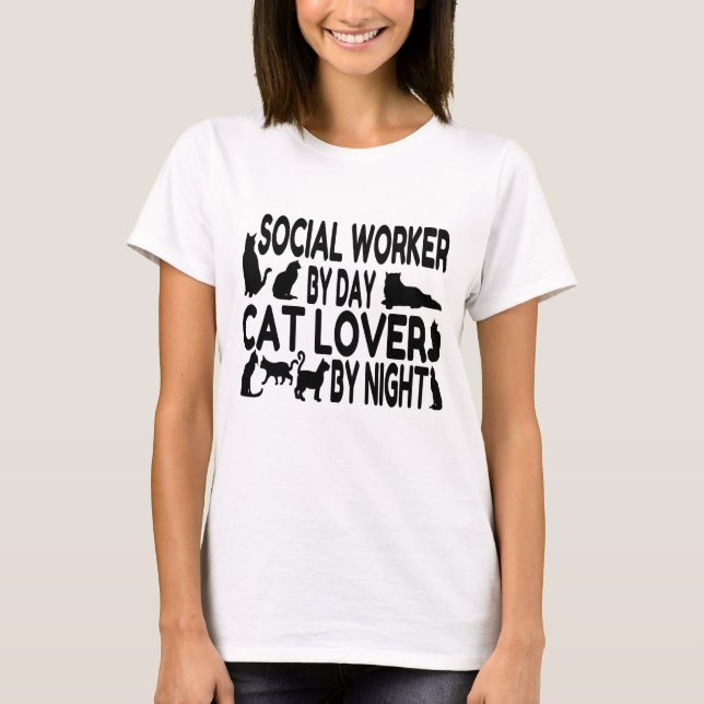 Cat Lover Social Worker Tee Shirt (Framsida)