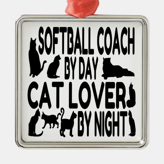 Cat Lover Softball Coach Julgransprydnad Metall (Framsidan)