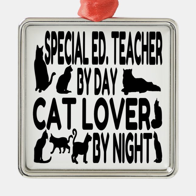 Cat Lover Speciell Education Teacher Julgransprydnad Metall (Framsidan)