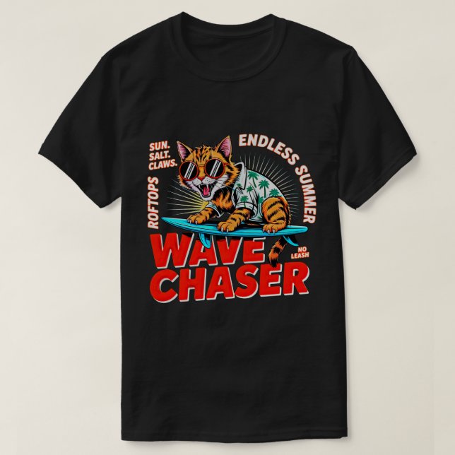Cat Lover Summer Wave Chaser Funny Beach Tee (Design framsida)