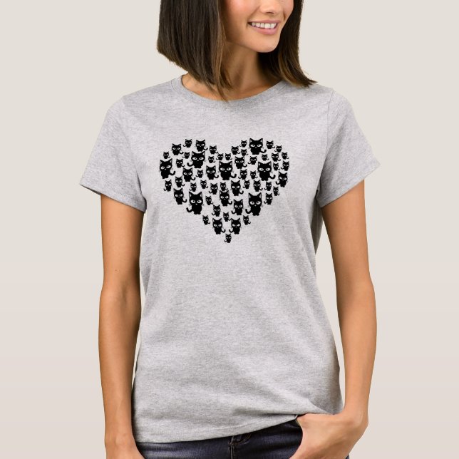 Cat Lover Svarta katter Heart Women's T Shirt (Framsida)