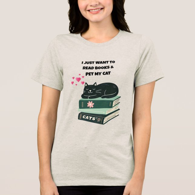 Cat Lover T-Shirt, Read Books Shirt, Cat Shirt T (Framsida)